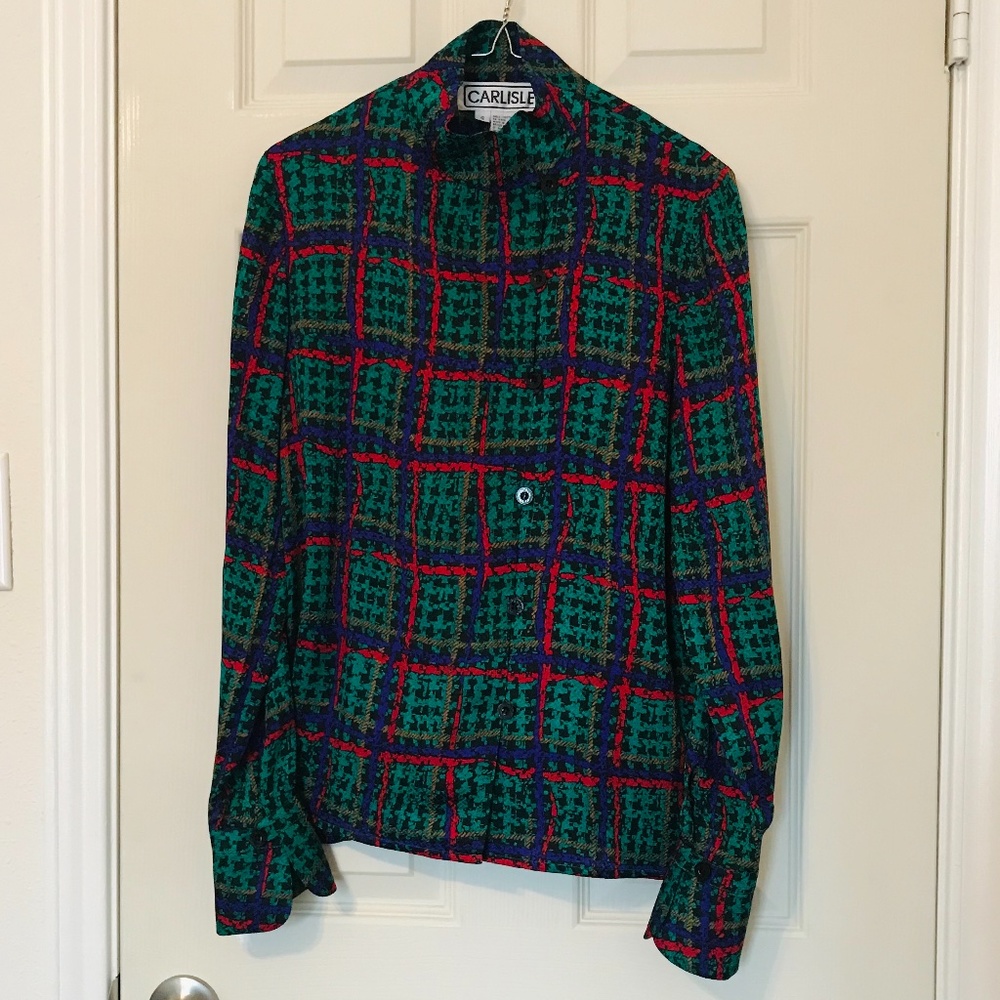 Carlisle Vintage Silk Mock Neck Button-Up Blouse